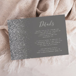 Tarjeta De Recepción Detalles de Boda Gris con Borde de Brillo Plateado