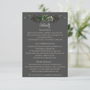 Tarjeta De Recepción Detalles de Boda Irlandesa Rosas Verdes Calaveras 