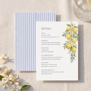 Tarjeta De Recepción Detalles de Boda Italiana con Limón Adjuntos