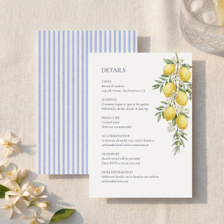 Tarjeta De Recepción Detalles de Boda Italiana con Limón Adjuntos