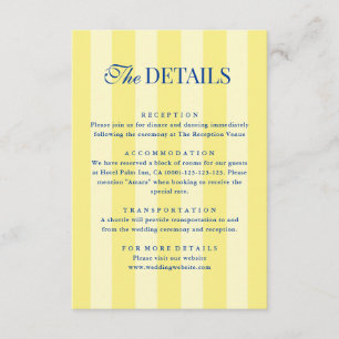 Tarjeta De Recepción Detalles de Boda Italianos Estriados de Azul y Ama