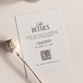 Tarjeta De Recepción Detalles de Boda Marfil y Marrón Código Qr de RSVP