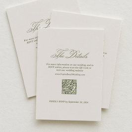 Tarjeta De Recepción Detalles de Boda Marfil y Verde Código QR de RSVP