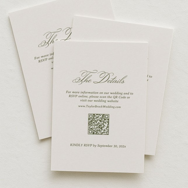 Tarjeta De Recepción Detalles de Boda Marfil y Verde Código QR de RSVP (Subido por el creador)
