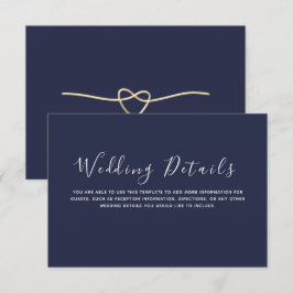 Tarjeta De Recepción Detalles de Boda Minimalista Azul Marino