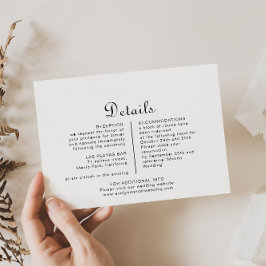 Tarjeta De Recepción Detalles de Boda Minimalista Clásica con Caligrafí