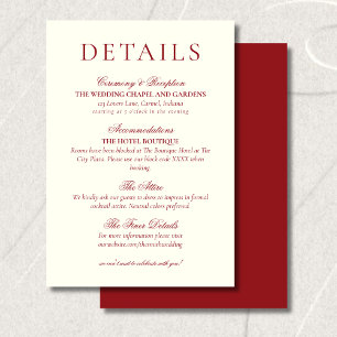 Tarjeta De Recepción Detalles de Boda Minimalista Clásica en Rojo Borgo