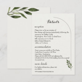 Tarjeta De Recepción Detalles de Boda Minimalista con Arco y Verde Botá