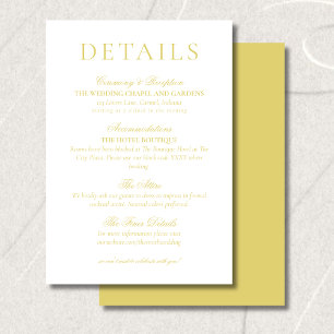 Tarjeta De Recepción Detalles de Boda Minimalista con Chartreuse Clásic