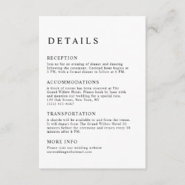 Tarjeta De Recepción Detalles de Boda Minimalista Elegante en Blanco y 