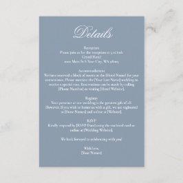 Tarjeta De Recepción Detalles de Boda Minimalista Elegante Polvo Azul