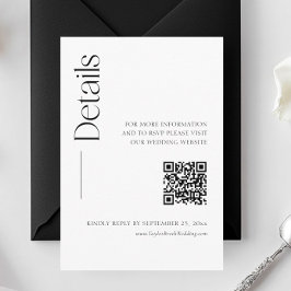 Tarjeta De Recepción Detalles de Boda Minimalista en Blanco y Negro Cód