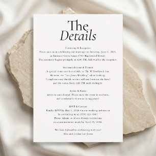 Tarjeta De Recepción Detalles de Boda Minimalista Foto Blanca