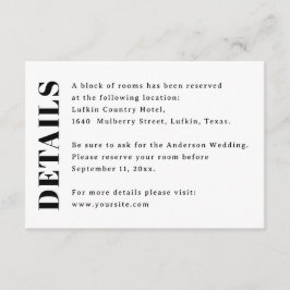 Tarjeta De Recepción Detalles de Boda Minimalista | Hotel y Alojamiento