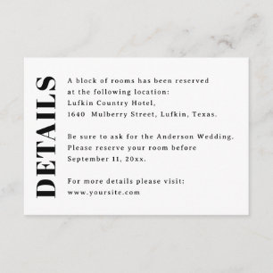 Tarjeta De Recepción Detalles de Boda Minimalista   Hotel y Alojamiento