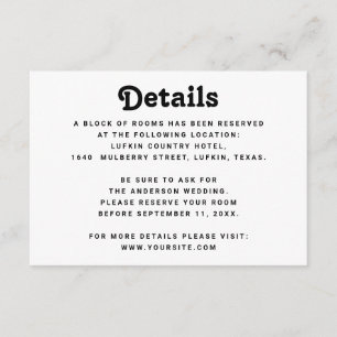 Tarjeta De Recepción Detalles de Boda Minimalista Información Moderna