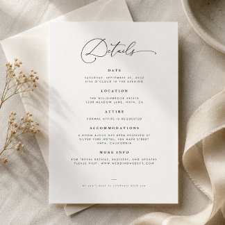 Tarjeta De Recepción Detalles de Boda Minimalista Moderna Adjuntos