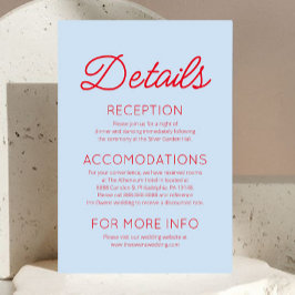Tarjeta De Recepción Detalles de Boda Minimalista Moderna Azul Rojo