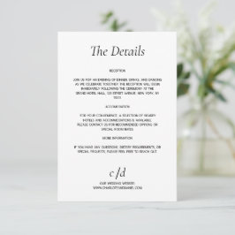 Tarjeta De Recepción Detalles de boda minimalista moderna blanca