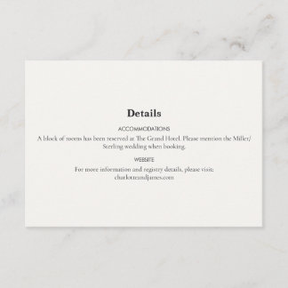 Tarjeta De Recepción Detalles de Boda Minimalista Moderna en Blanco y N