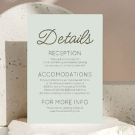Tarjeta De Recepción Detalles de Boda Minimalista Moderna Verde Salvia