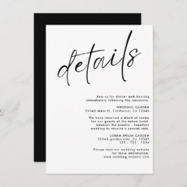 Tarjeta De Recepción Detalles de boda minimalista modernos en blanco y 
