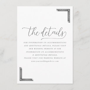 Tarjeta De Recepción Detalles de Boda Minimalista Negra Elegante