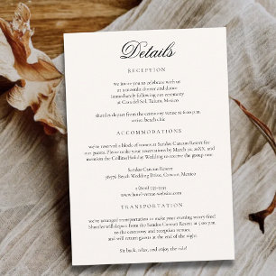 Tarjeta De Recepción Detalles de Boda Minimalista Neutral en Playa Trop