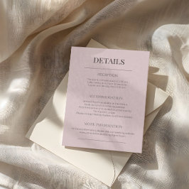 Tarjeta De Recepción Detalles de Boda Minimalista Rosa Opaca