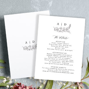 Tarjeta De Recepción Detalles de boda minimalista y elegante en blanco 