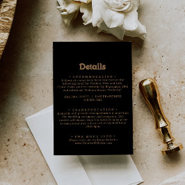 Tarjeta De Recepción Detalles de Boda Mínimos Clásicos en Oro Negro