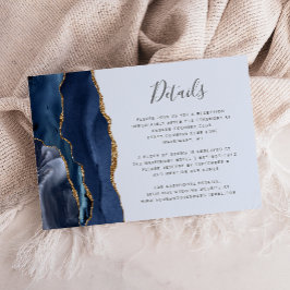 Tarjeta De Recepción Detalles de boda Modern Navy Gold Agate Azul Claro