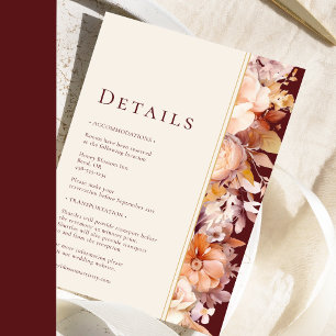 Tarjeta De Recepción Detalles de Boda Moderna Floral Otoño Borgoña