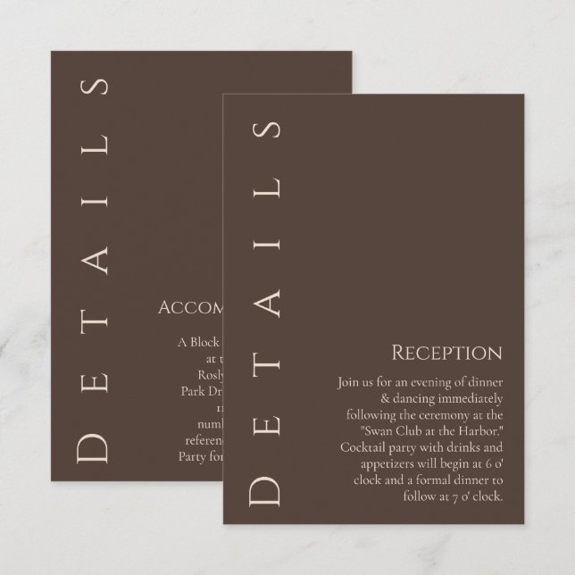 Tarjeta De Recepción Detalles de Boda moderno - Marrón de campo (Anverso / Reverso)