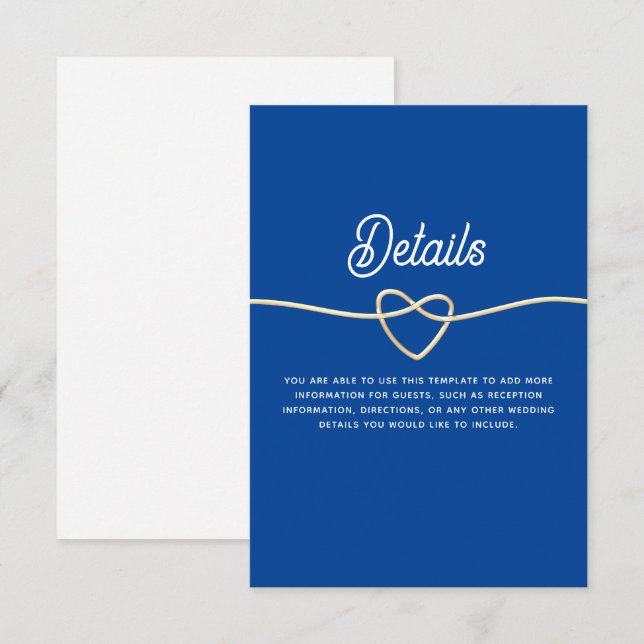 Tarjeta De Recepción Detalles de Boda Modernos Azul Real (Anverso / Reverso)