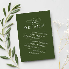 Tarjeta De Recepción Detalles de Boda Modernos Chic Verde Oliva