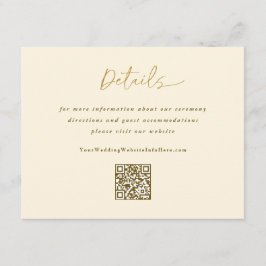 Tarjeta De Recepción Detalles de boda modernos con crema dorada y códig