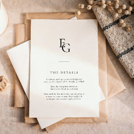 Tarjeta De Recepción Detalles de Boda Modernos con Monograma Chic