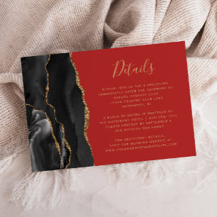 Tarjeta De Recepción Detalles de Boda Modernos de Ágata Dorada Negra