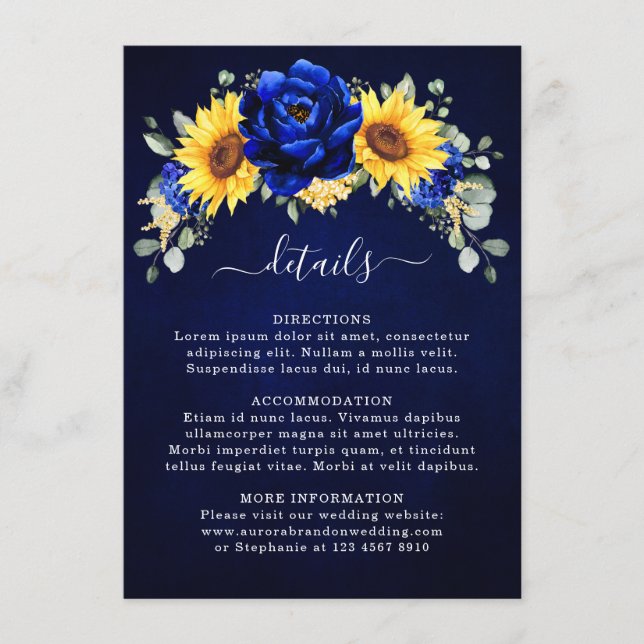 Tarjeta De Recepción Detalles de Boda Modernos de Girasoles Rústicos Az (Anverso)