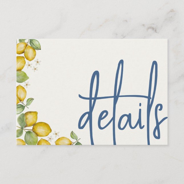 Tarjeta De Recepción Detalles de Boda Modernos de Limones Amarillos y A (Anverso)
