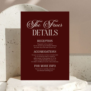 Tarjeta De Recepción Detalles de Boda Modernos Elegantes de Burgundy Os