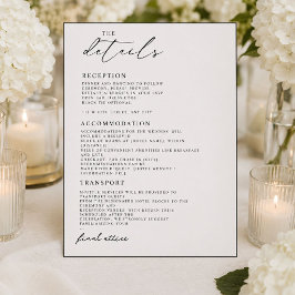 Tarjeta De Recepción Detalles de Boda Modernos en Blanco y Negro