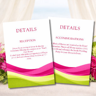 Tarjeta De Recepción Detalles de Boda Modernos en Fuchsia y Verde Lima