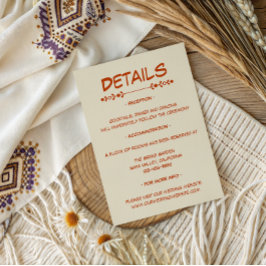 Tarjeta De Recepción Detalles de Boda Modernos en Naranja Quemada