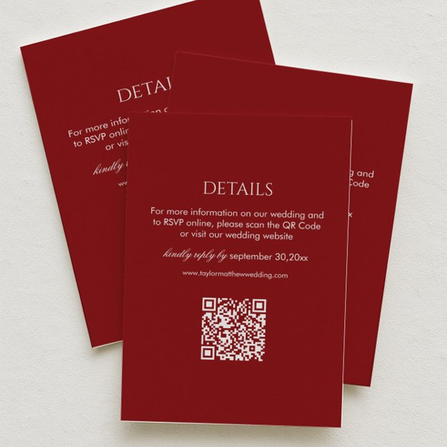 Tarjeta De Recepción Detalles de Boda Modernos en Rojo Profundo Código  (Subido por el creador)