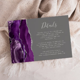 Tarjeta De Recepción Detalles de Boda Modernos Gris Agata Plateado Purp