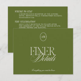 Tarjeta De Recepción Detalles de Boda Modernos Minimalistas en Verde Ol