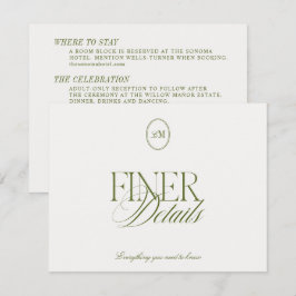 Tarjeta De Recepción Detalles de Boda Modernos Minimalistas en Verde Ol
