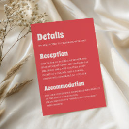 Tarjeta De Recepción Detalles de Boda Modernos Retro Coral